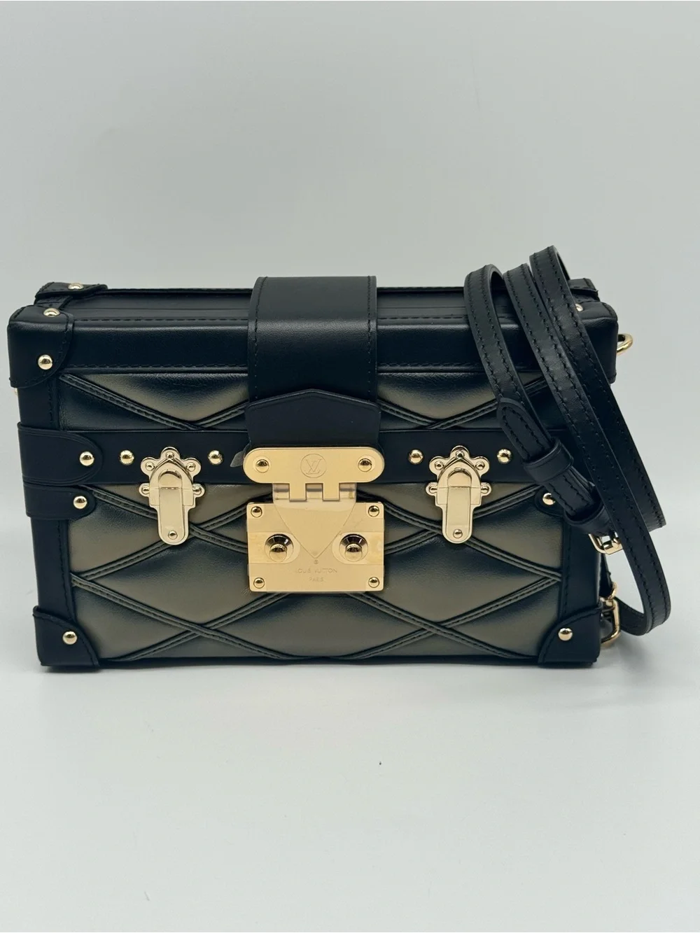 Lambskin Malletage Petite Malle Black Beige